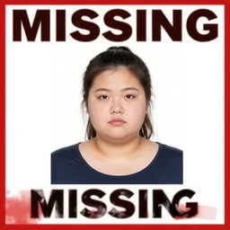 missing persons poster for a chubby girl in her late teens with her hair pulled back in a ponytail