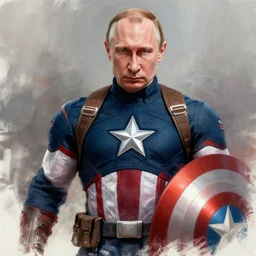 putin as captain america, digital painting, extremely detailed, 4 k, intricate, brush strokes, mark arian, artgerm, bastien lecouffe - deharme
