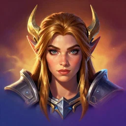 front facing symmetrical centered painted portrait, just one head, Imogen Poots as a Paladin, RPG character avatar, World of Warcraft concept art, pixar, dreamworks, gradient background, splash comics, global illumination lighting, trending on artstation, by lois van baarle, ilya kuvshinov, rossdraws