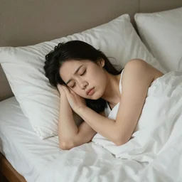 a girl overthinking and cannot sleep on bed