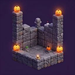 halloween isometric 2. 5 d game level, myvmk, with detailed stone, clean, cartoon, lanterns, pixar, disney, toon shader, arnold maya render, unreal engine, artgerm, artstation by miha rinne