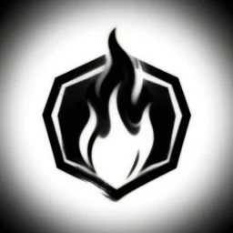 a logo hexagon on fire, black and white