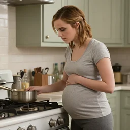 Emma Watson pregnant and slaving over a hot stove.