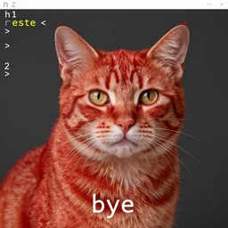 render a image of the following html code : < h 1 > teste < h 2 > < img src = red _ cat. jpeg > < h 1 > bye < / h 1 >