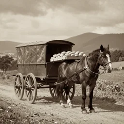 1890s sepia photograph, horse and cart delivering bread in Christchurch, New Zealand