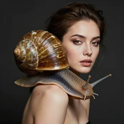 professional dramatic photograph of a snail woman hybrid