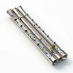 crystal pan flute, stylized 3d render, isolated on a pure white background, centered, entire object in frame, sharp focus, soft studio lighting