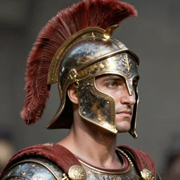 close - up portrait athenian warrior with helmet and armor, color photograph by peter lindbergh