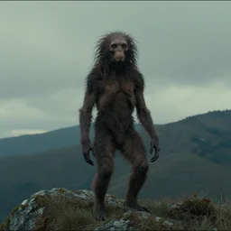 the strange creature, on the mountain, film still from the movie directed by denis villeneuve with art direction by bernie wrightson and ed emshwiller