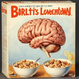 vintage cereal box art, double exposure photo, all of the world's brain knowledge in one brain, by ernst haeckel, by chaim soutine