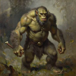 a dnd ogre, realistic oil painting by Thomas Cole and Wayne Barlowe