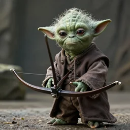 yoda as tyrion lannister holding a crossbow in game of thrones, movie still