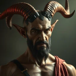 hyper realistic upper body portrait of viktor orban depicted as the devil with horns and hoofs, half - goat, gorgeous lighting by kim jung giu weta studio, mucha, bautista and norman rockwell and greg rutkowski and tom bagshaw and james gurney and lucasfilm