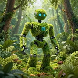 robot made of plants in the jungle