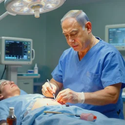 insanely detailed painting of benjamin netanyahu as an obstetrician, digital painting, rich colors, in hospital, medical photography