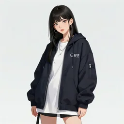 cool female japanese rapper wearing modern street-wear, art by Ross Tran