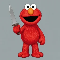 Elmo holding a knife