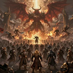 combined forces of Heaven and Hell, fantasy army, epic, fantasy, wide angle view, lit background, digital art, high quality, illustration, artstation, ultra realistic ,