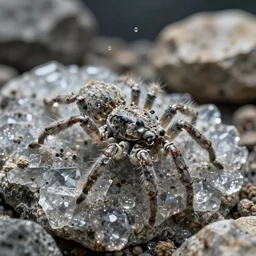 professional photo shot of a scutigera made of silica crystal fused with rocks in the background, microscopic picture, droplets of water, grimy, gritty, trending on artstation, award winning, close shot, by aleks labuda and barry webb