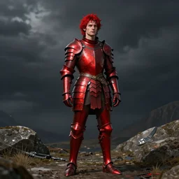alex - tanner! thin! full body in armor red - hair exposed!