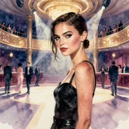 cyberpunk rooney mara ballroom, intricate watercolor painting by greg rutkowski, trending on pixiv