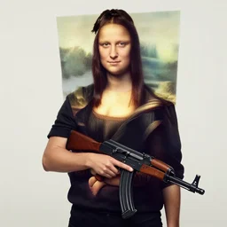 man holding an ak - 4 7 with the mona lisa