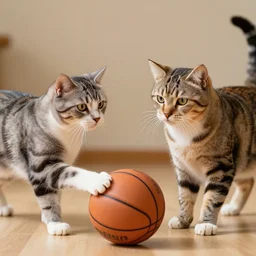 two cats playing basketball, very detailed, album photo, canon shot
