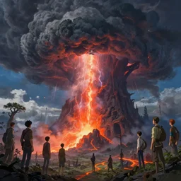lava, thunder, cumulonimbus, giant tree, unreal engine, fantasy art by greg rutkowski, loish, rhads, ferdinand knab, makoto shinkai and lois van baarle, ilya kuvshinov, rossdraws, tom bagshaw, global illumination, radiant light, detailed and intricate environment