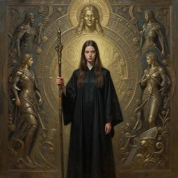 perfectly - centered - portrait of a girl wearing black robe holding stick, intricate, epic scale, rule of third, highly detailed, digital painting, artstation, concept art, sharp focus, illustration, oil painting, ray tracing, unreal engine 5, 8 k, art by artgerm and james jean and sam spratt and greg rutkowski