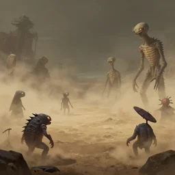 the void biome, by moebius, void creatures emerging from dust
