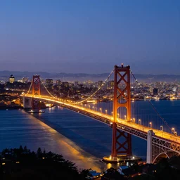 nightfall over san francisco and the bay area, bay bridge aglow with lights, cityscape buzzing with activity, beautiful scenery, breathtaking