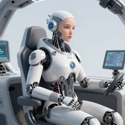 cybernetic space pilot wired into her cockpit, artstation render 0.000000001