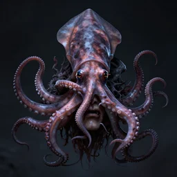 a huge vampire squid wrapped around a human face, octane render, unreal engine, dark, horror