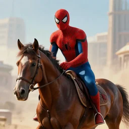 spiderman riding a horse, cinematic, digital art