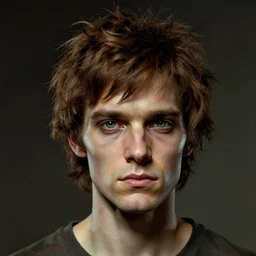 a head - on portrait of alien a 2 0 - something engineering student, brown messy hair, by wayne barlowe