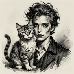 grunge cartoon vector sketch of a human mixed with a cat by - zdzisław Beksiński in the style of corpse bride, loony toons style, horror theme, detailed, elegant, intricate