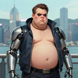 portrait of an absurdly ugly, awful disgusting fat gross man, fashionable cyberpunk mechanoid, hong kong city background, hyperdetailed illustration by irakli nadar and alexandre ferra and alexander mc queen, intricate linework, white porcelain skin, faberge, coral headdress, unreal engine 5 highly rendered, global illumination, radiant light