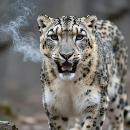 a snow leopard with a blunt in his mouth smoking, award-winning photograph
