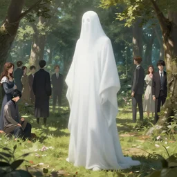 a ghost attractive men with white!!!!!! full body. hair quietly watching the living continue their lives. waterhouse. geoffroy thoorens. ultra clear detailed