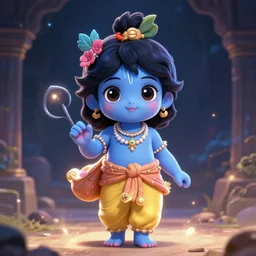 little lord krishna, anime, full body, kawaii, manga, illustration, concept art trending on artstation, devainart, clear face, cinematic lighting, atmospheric, magical effect, glowing effect, hd, hyperdetailed, hyperreal