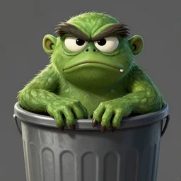 Oscar the grouch in a trash can, highly detailed, digital painting, artstation, concept art, smooth, sharp focus, illustration