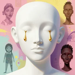 elegant face, made of porcellaine, golden tears, dramatic lighting, maximalist pastel color palette, splatter paint, pixar and disney concept, graphic novel by fiona staples and dustin nguyen, peter elson alan bean wangechi mutu, clean cel shaded vector art, on artstation