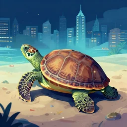 a city on the shell of a turtle, digital art