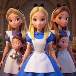 a insanely intricate detailed beautifull 3 d render of alice in wonderland, beauty clean faces, cute detailed characters, unreal engine, 8 k resolution, cell shaded rendering, soft dramatic lighting, cinematic, subsurface scattering, anti aliashing, pixar,