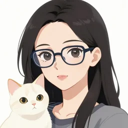 anime portrait of one lady wearing eyeglasses with one cat by wlop, loish, ilya kuvshinov and makoto shinkai, elegant, vivid colors, hyperdetailed artistic lines, intricate, in the style of borderlands, artstation, 8 k