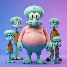 hyperrealistic rendering, fat smooth cronenberg flesh monster squidward by donato giancola and greg rutkowski and wayne barlow and zdzisław beksinski, eyeballs, product photography, action figure, sofubi, studio lighting, colored gels, colored background
