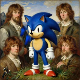 a beautiful painting of sonic the hedgehog by john everett millais and dante gabriel rossetti and john collier and john william waterhouse, pre - raphaelite, detailed, trending on artstation, hd, masterpiece