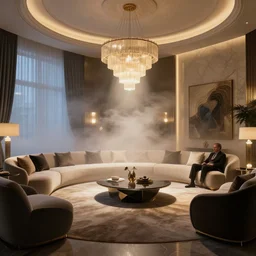a luxury livingroom, unreal engine render, vray rendering. lightning, cinematic lighting, fog. john berkey, peder balke, john watkiss, and paul gustav fischer.