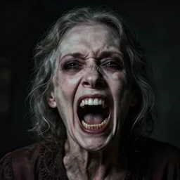 portrait of a creepy old lady screaming, morbid, macabre, dark lighting, highly detailed, decay teeth, matte painting by maxim verehin