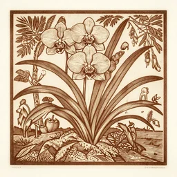 a woodcut of the tropics made of orchids and timber by Endre Bálint and Barthel Bruyn the Younger